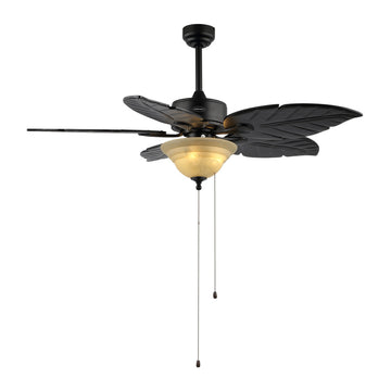 Poinciana 52" Coastal Bohemian Iron/Wood Palm Leaf LED Ceiling Fan with Pull Chain - JONATHAN Y
